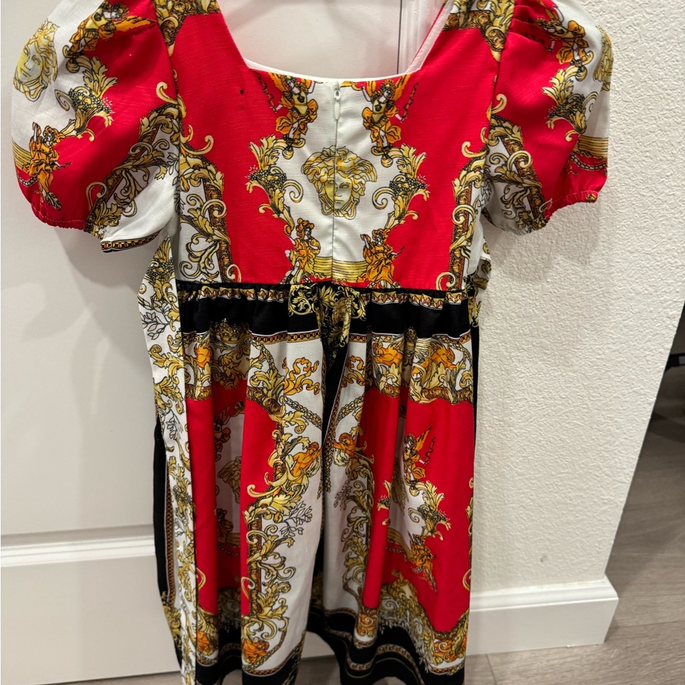 Elegant Kids Dress with Red and Gold Accents